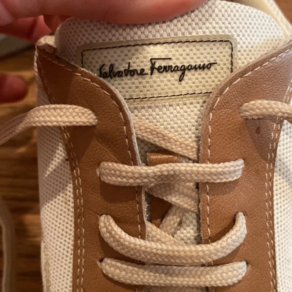 Salvatore Ferragamo Brown Leather Canvas Sneakers with Classic Design